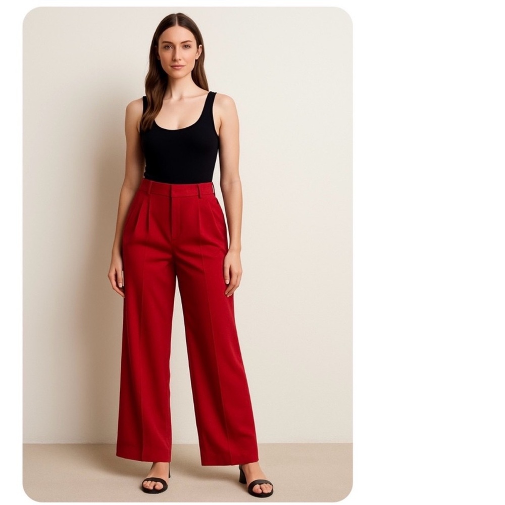 Abercrombie Red Sloane High Waisted Trousers